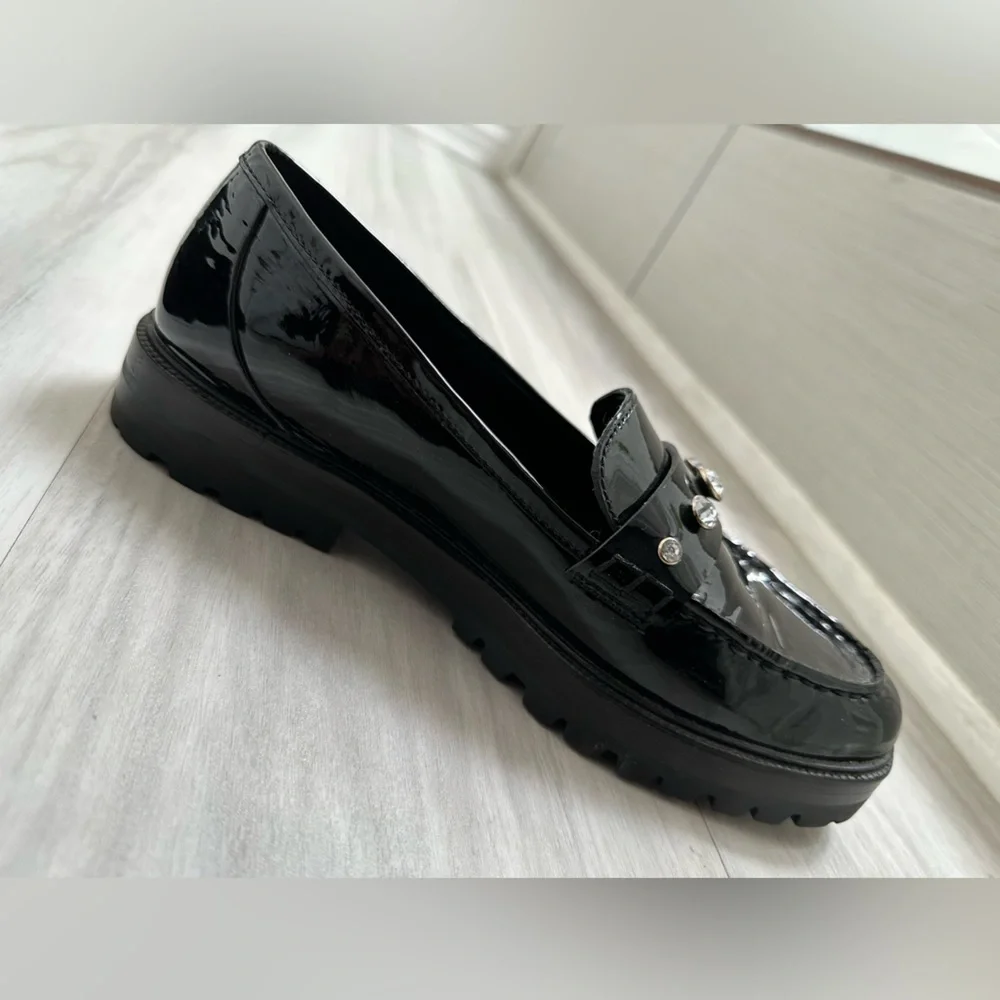 Kate Spade Patent Black Loafers with Rhinestone Accents - Picture 6 of 16